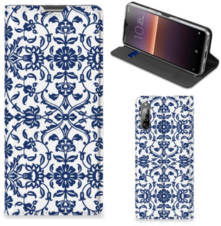 B2Ctelecom Book Case Sony Xperia L4 Telefoon Hoesje Flower Blue