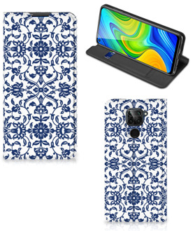 B2Ctelecom Book Case Xiaomi Redmi Note 9 Telefoon Hoesje Flower Blue