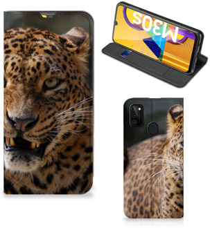 B2Ctelecom Book Cover Cadeautjes voor Jongens Samsung Galaxy M21 Telefoonhoesje Luipaard