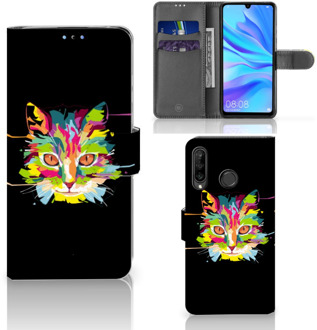 B2Ctelecom Book Cover Huawei P30 Lite Cat Color