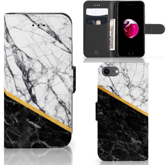 B2Ctelecom Book Cover iPhone 7/8 en iPhone SE 2020 Hoesje Marble White Black