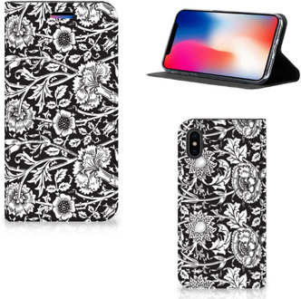 B2Ctelecom Book cover iPhone Xs | X Black Flowers