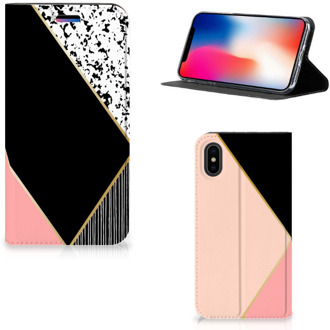 B2Ctelecom Book cover iPhone Xs | X Black Pink Shapes