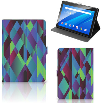 B2Ctelecom Book Cover Lenovo Tab E10 Tablet Hoes met Standaard Abstract Groen Blauw