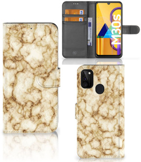 B2Ctelecom Book Cover Samsung Galaxy M21 Smartphone Hoesje Marmer Goud