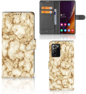 B2Ctelecom Book Cover Samsung Galaxy Note20 Ultra Smartphone Hoesje Marmer Goud