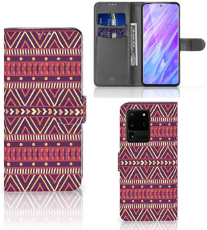 B2Ctelecom Book Cover Samsung Galaxy S20 Ultra Telefoon Hoesje Aztec Purple