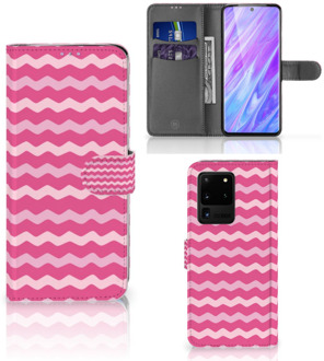 B2Ctelecom Book Cover Samsung Galaxy S20 Ultra Telefoon Hoesje Waves Pink