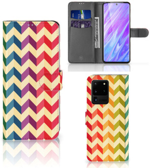 B2Ctelecom Book Cover Samsung Galaxy S20 Ultra Telefoon Hoesje Zigzag Color