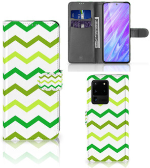 B2Ctelecom Book Cover Samsung Galaxy S20 Ultra Telefoon Hoesje Zigzag Groen