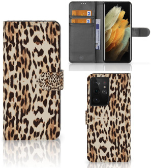 B2Ctelecom Book Cover Samsung Galaxy S21 Ultra Smartphone Hoesje Leopard