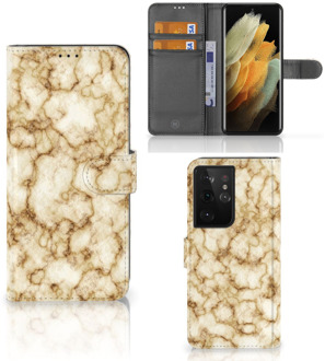 B2Ctelecom Book Cover Samsung Galaxy S21 Ultra Smartphone Hoesje Marmer Goud