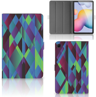 B2Ctelecom Book Cover Samsung Galaxy Tab S6 Lite Tablet Hoes met Standaard Abstract Groen Blauw