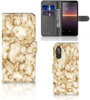 B2Ctelecom Book Cover Sony Xperia 10 II Smartphone Hoesje Marmer Goud