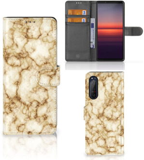 B2Ctelecom Book Cover Sony Xperia 5II Smartphone Hoesje Marmer Goud