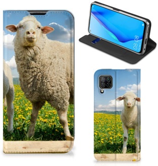 B2Ctelecom Book Stand Case met foto Huawei P40 Lite Telefoon Hoesje Schaap en Lammetje