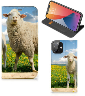 B2Ctelecom Book Stand Case met foto iPhone 12 | iPhone 12 Pro Telefoon Hoesje Schaap en Lammetje