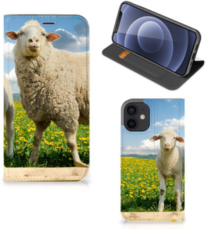 B2Ctelecom Book Stand Case met foto iPhone 12 Mini Telefoon Hoesje Schaap en Lammetje