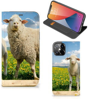 B2Ctelecom Book Stand Case met foto iPhone 12 Pro Max Telefoon Hoesje Schaap en Lammetje