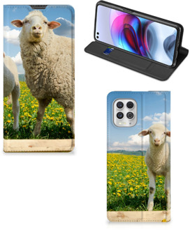 B2Ctelecom Book Stand Case met foto Motorola Moto G100 Telefoon Hoesje Schaap en Lammetje