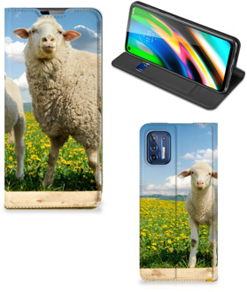 B2Ctelecom Book Stand Case met foto Motorola Moto G9 Plus Telefoon Hoesje Schaap en Lammetje