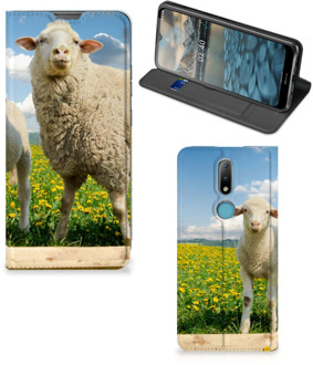 B2Ctelecom Book Stand Case met foto Nokia 2.4 Telefoon Hoesje Schaap en Lammetje