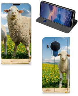 B2Ctelecom Book Stand Case met foto Nokia 5.4 Telefoon Hoesje Schaap en Lammetje