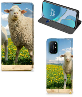 B2Ctelecom Book Stand Case met foto OnePlus 8T Telefoon Hoesje Schaap en Lammetje