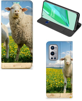 B2Ctelecom Book Stand Case met foto OnePlus 9 Pro Telefoon Hoesje Schaap en Lammetje