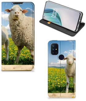 B2Ctelecom Book Stand Case met foto OnePlus Nord N10 5G Telefoon Hoesje Schaap en Lammetje