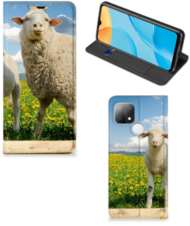 B2Ctelecom Book Stand Case met foto OPPO A15 Telefoon Hoesje Schaap en Lammetje