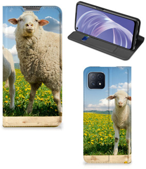 B2Ctelecom Book Stand Case met foto OPPO A73 5G Telefoon Hoesje Schaap en Lammetje