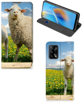 B2Ctelecom Book Stand Case met foto OPPO A74 4G Telefoon Hoesje Schaap en Lammetje