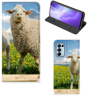 B2Ctelecom Book Stand Case met foto OPPO Find X3 Lite Telefoon Hoesje Schaap en Lammetje