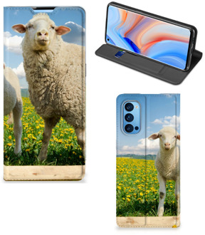 B2Ctelecom Book Stand Case met foto OPPO Reno4 Pro 5G Telefoon Hoesje Schaap en Lammetje