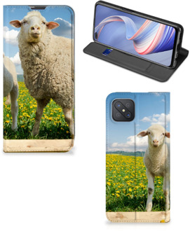 B2Ctelecom Book Stand Case met foto OPPO Reno4 Z 5G Telefoon Hoesje Schaap en Lammetje