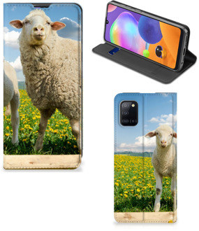 B2Ctelecom Book Stand Case met foto Samsung Galaxy A31 Telefoon Hoesje Schaap en Lammetje