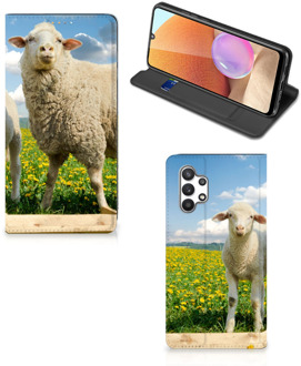 B2Ctelecom Book Stand Case met foto Samsung Galaxy A32 4G Telefoon Hoesje Schaap en Lammetje