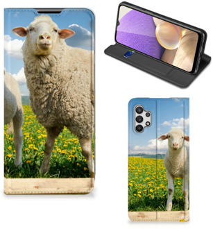 B2Ctelecom Book Stand Case met foto Samsung Galaxy A32 5G Telefoon Hoesje Schaap en Lammetje