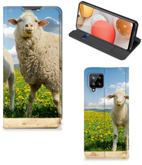 B2Ctelecom Book Stand Case met foto Samsung Galaxy A42 Telefoon Hoesje Schaap en Lammetje