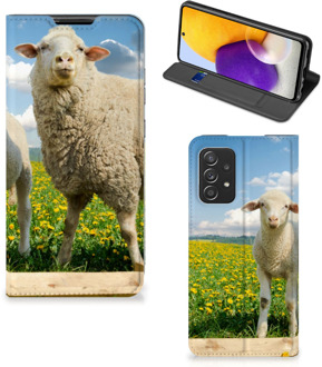 B2Ctelecom Book Stand Case met foto Samsung Galaxy A72 (5G/4G) Telefoon Hoesje Schaap en Lammetje