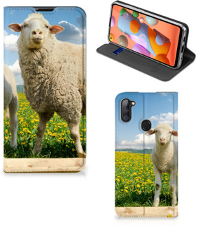 B2Ctelecom Book Stand Case met foto Samsung Galaxy M11 | A11 Telefoon Hoesje Schaap en Lammetje