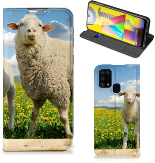 B2Ctelecom Book Stand Case met foto Samsung Galaxy M31 Telefoon Hoesje Schaap en Lammetje