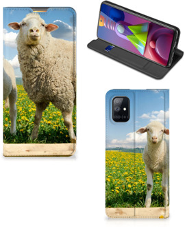 B2Ctelecom Book Stand Case met foto Samsung Galaxy M51 Telefoon Hoesje Schaap en Lammetje