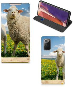 B2Ctelecom Book Stand Case met foto Samsung Galaxy Note20 Telefoon Hoesje Schaap en Lammetje