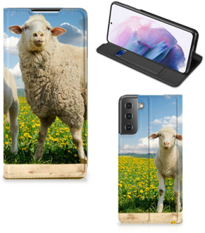 B2Ctelecom Book Stand Case met foto Samsung Galaxy S21 Plus Telefoon Hoesje Schaap en Lammetje