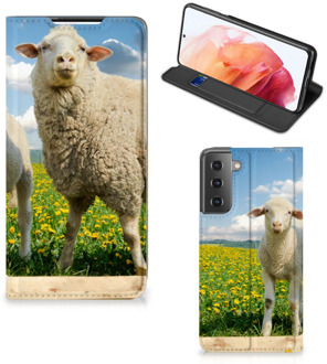 B2Ctelecom Book Stand Case met foto Samsung Galaxy S21 Telefoon Hoesje Schaap en Lammetje