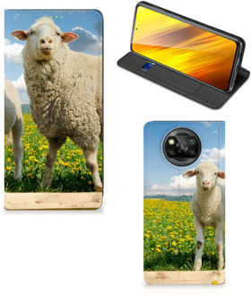 B2Ctelecom Book Stand Case met foto Xiaomi Poco X3 Telefoon Hoesje Schaap en Lammetje