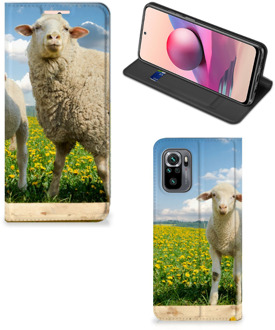 B2Ctelecom Book Stand Case met foto Xiaomi Redmi Note 10 4G | 10S Telefoon Hoesje Schaap en Lammetje