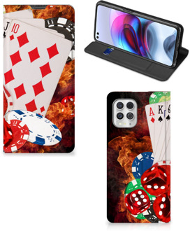 B2Ctelecom Book Stand Case Personaliseren Motorola Moto G100 Smart Cover Casino